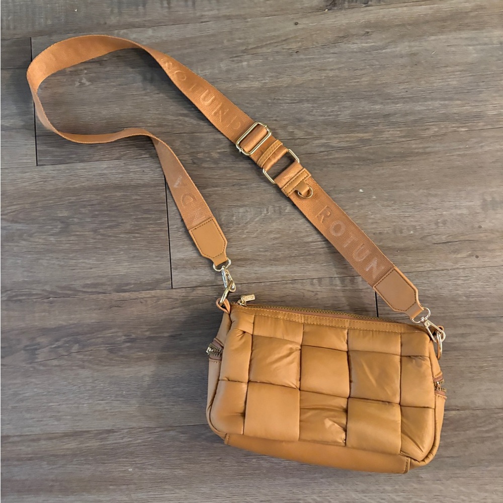 Rotunda Tan Quilted Crossbody Bag